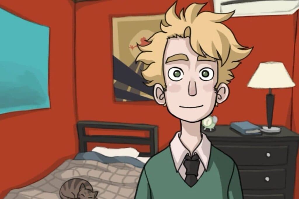 Influent gameplay showing a male character in his bedroom