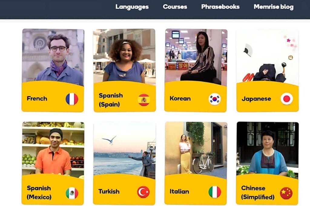 Different language courses on Memrise