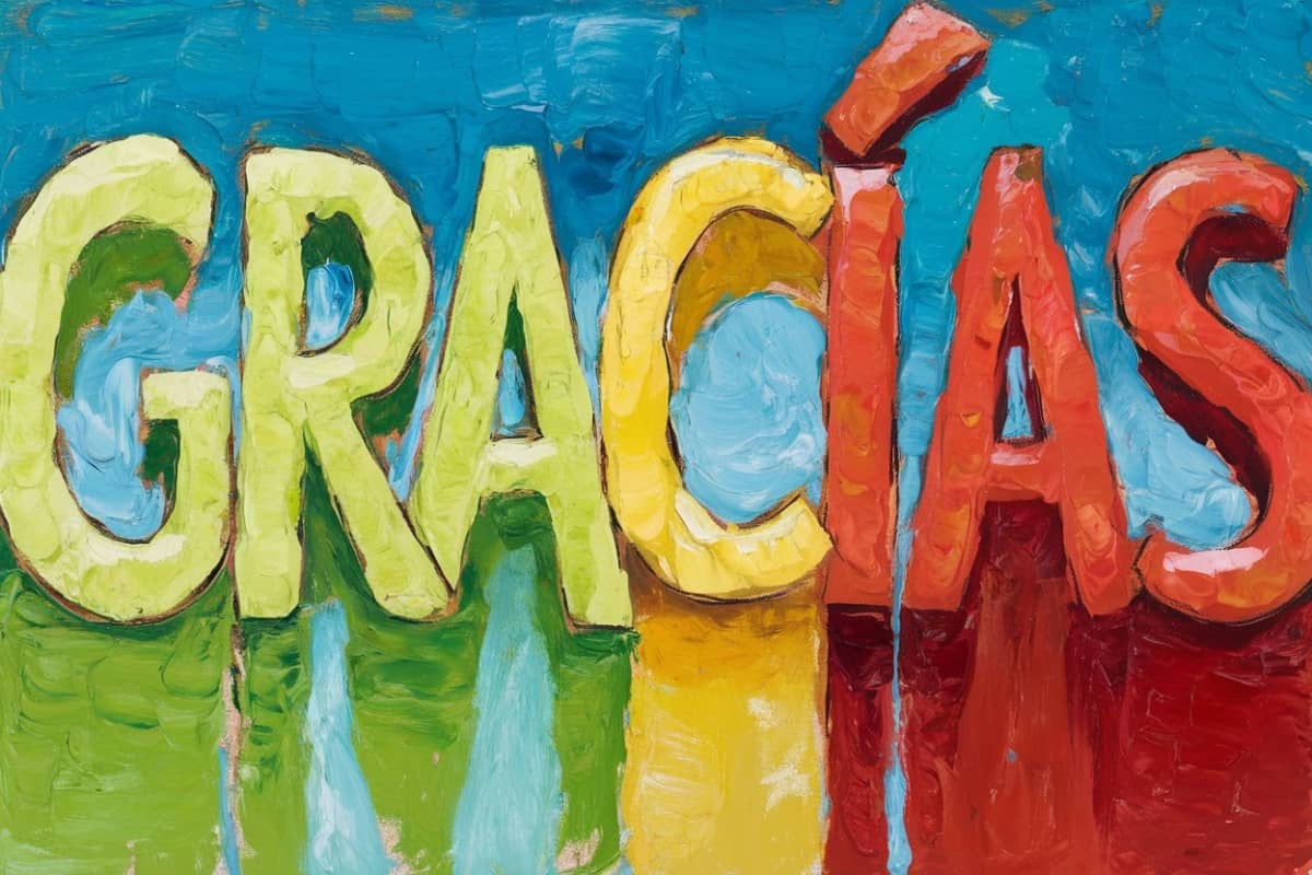 The spanish word 'Gracias' with different parts of the word in different colors.