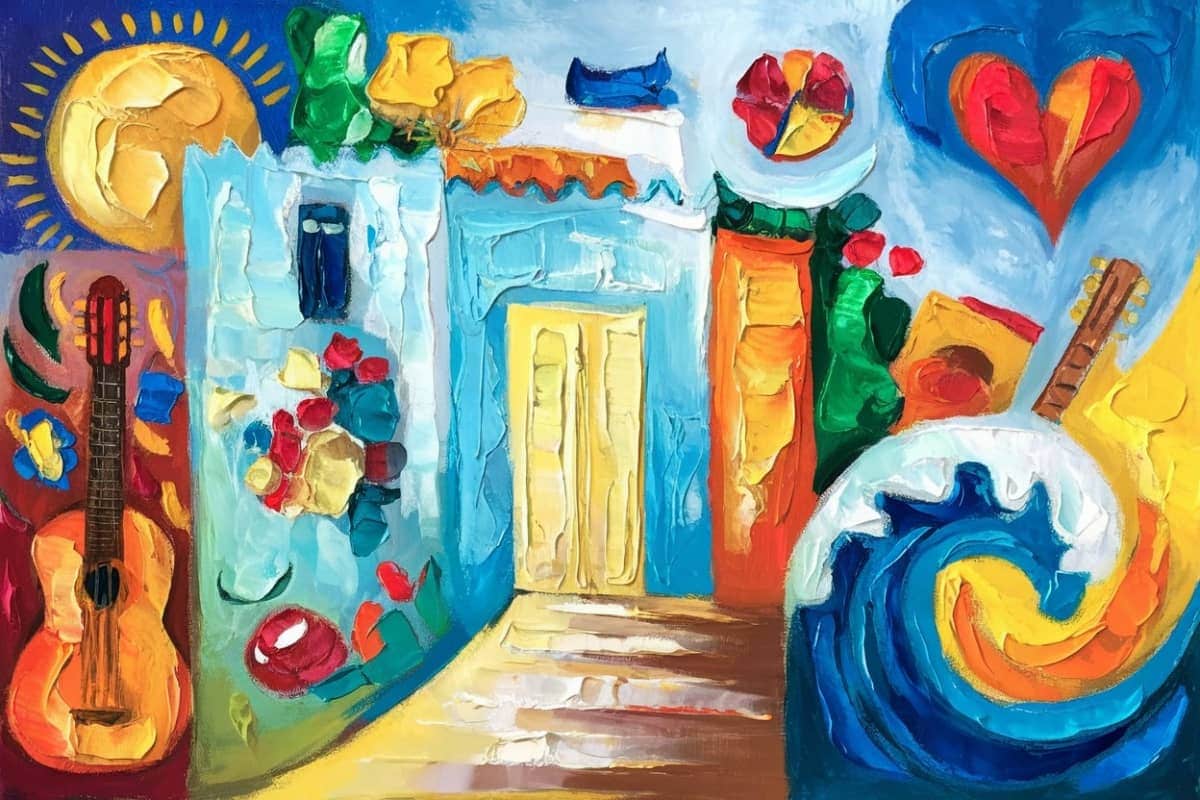 abstract painting representing various Spanish speaking countries