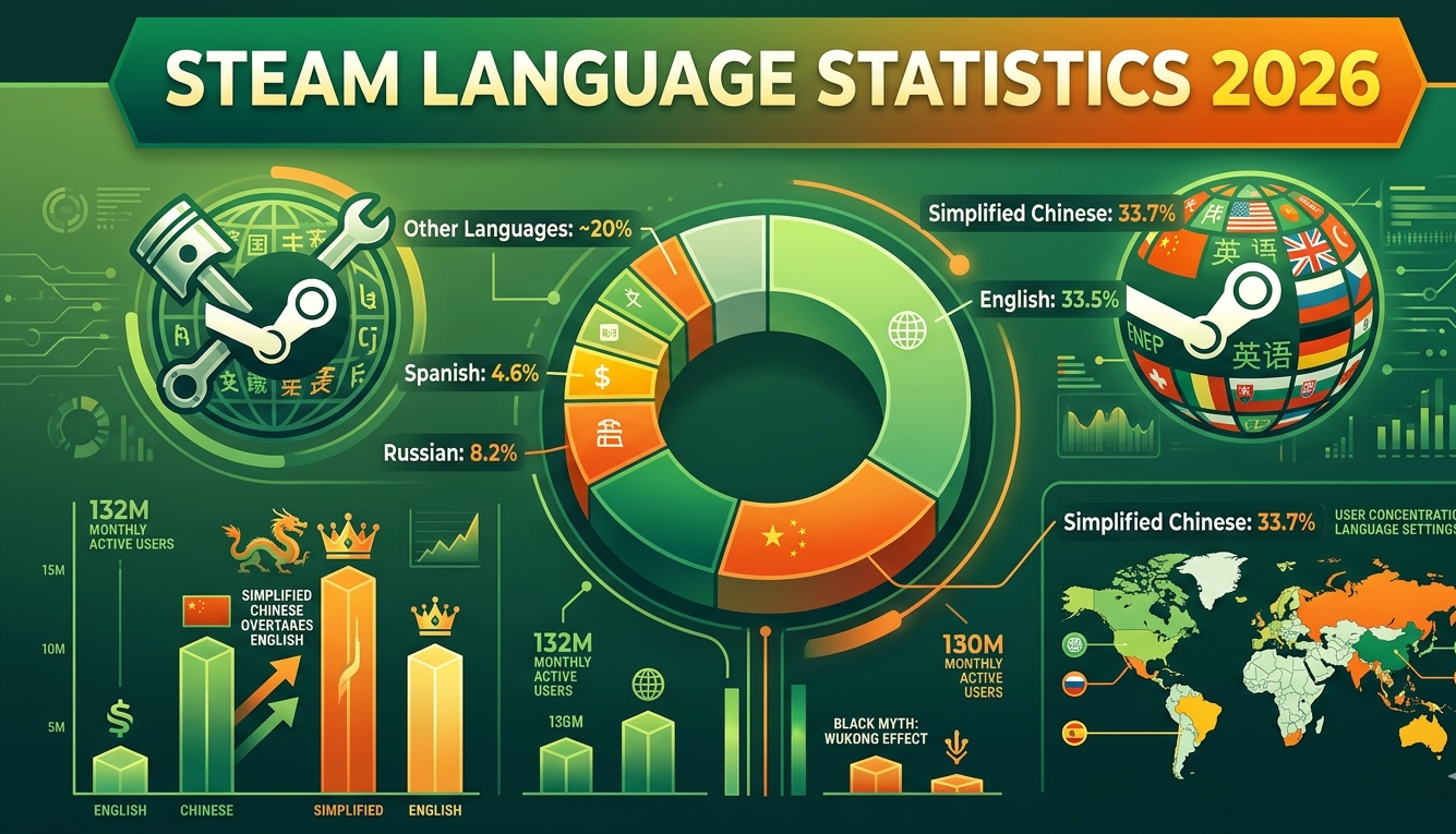 Steam Language Statistics 2026 LingoBright Steam Language Statistics 2026 