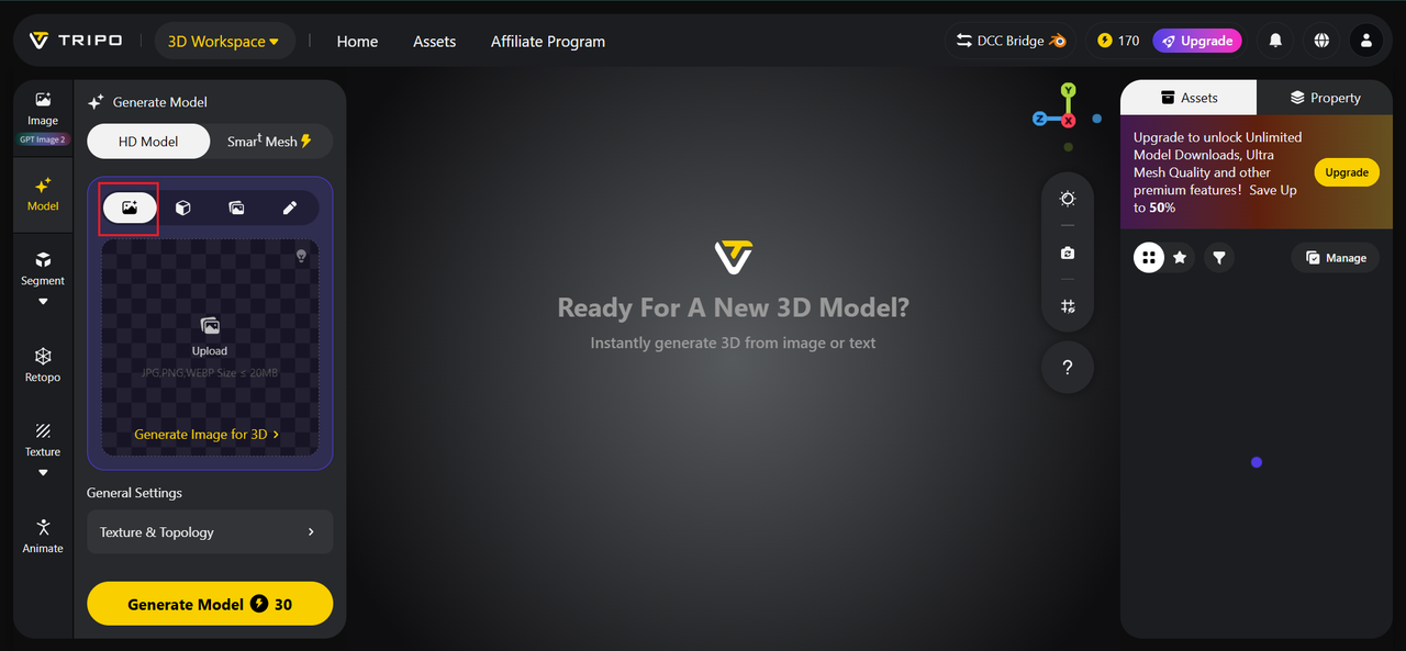 Upload image and adjust settings