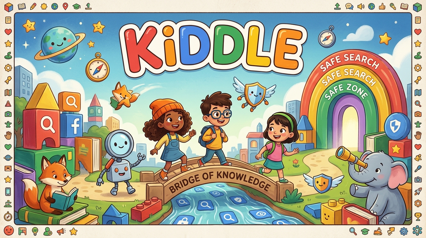 Kiddle search engine showing child-friendly search results, filtering methods, blocked search terms, privacy practices, and its 2026 features.